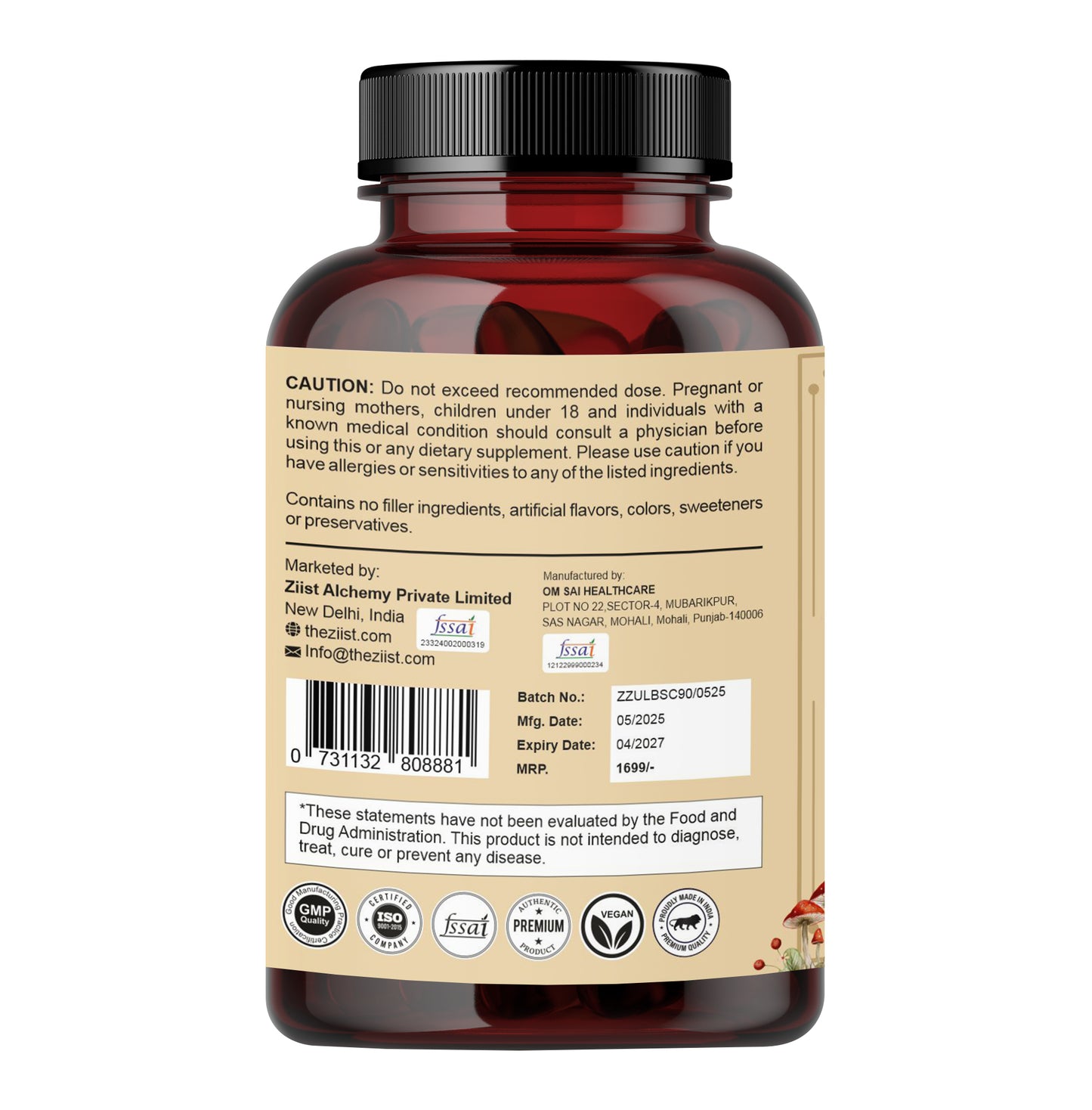 BrainShrooms Mushroom Blend 1200mg - 90 Capsules for Cognitive Support