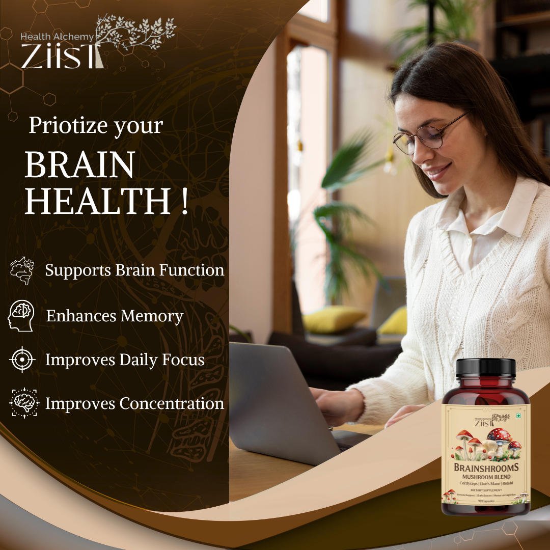 BrainShrooms Mushroom Blend 1200mg - 90 Capsules for Cognitive Support
