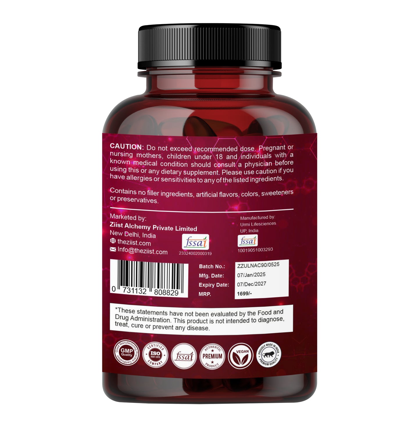 NAC ( N-Acetyl Cysteine ) with ALA, Magnesium, Selenium Dietary Supplement for gluathione production (60 capsules)