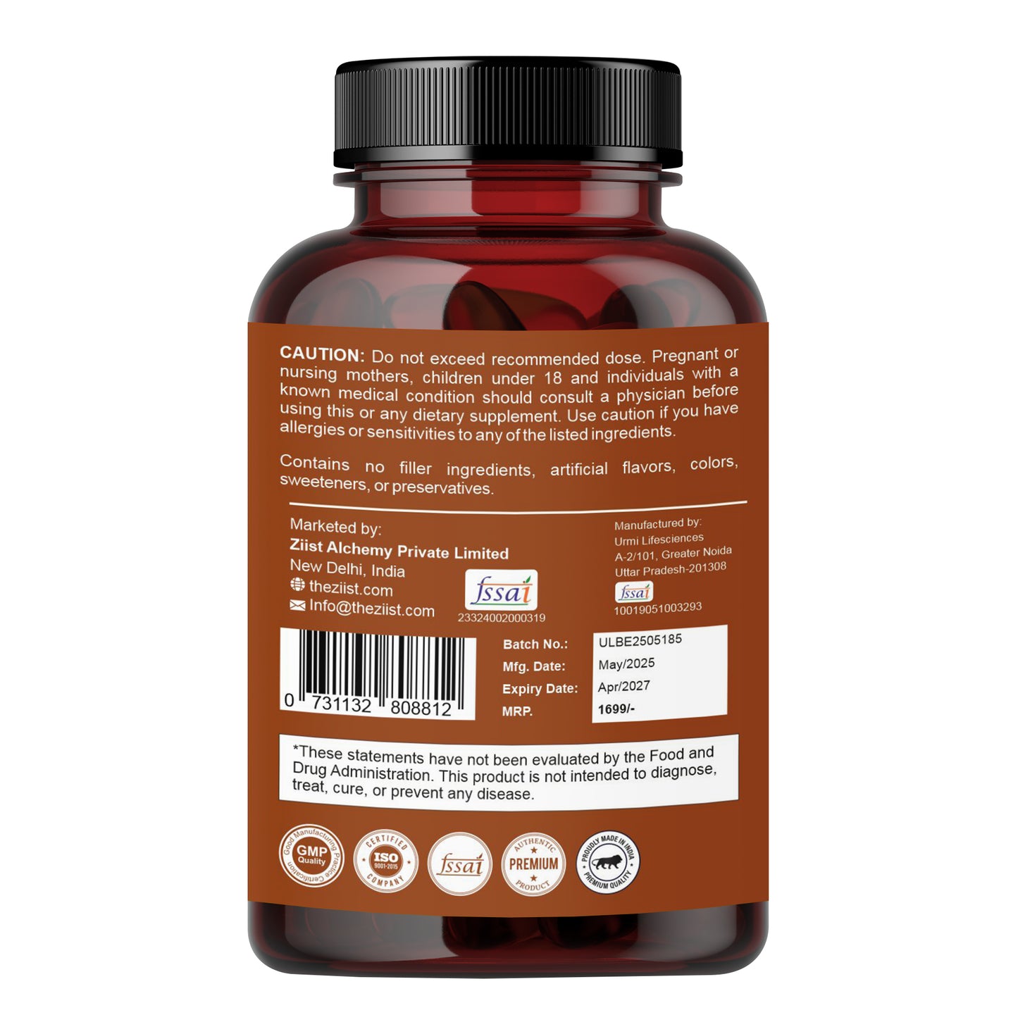 Berberine Capsules - Natural Metabolic Support 1200mg per serving (90Capsules)