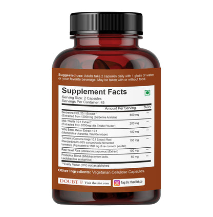 Berberine Capsules - Natural Metabolic Support 1200mg per serving (90Capsules)