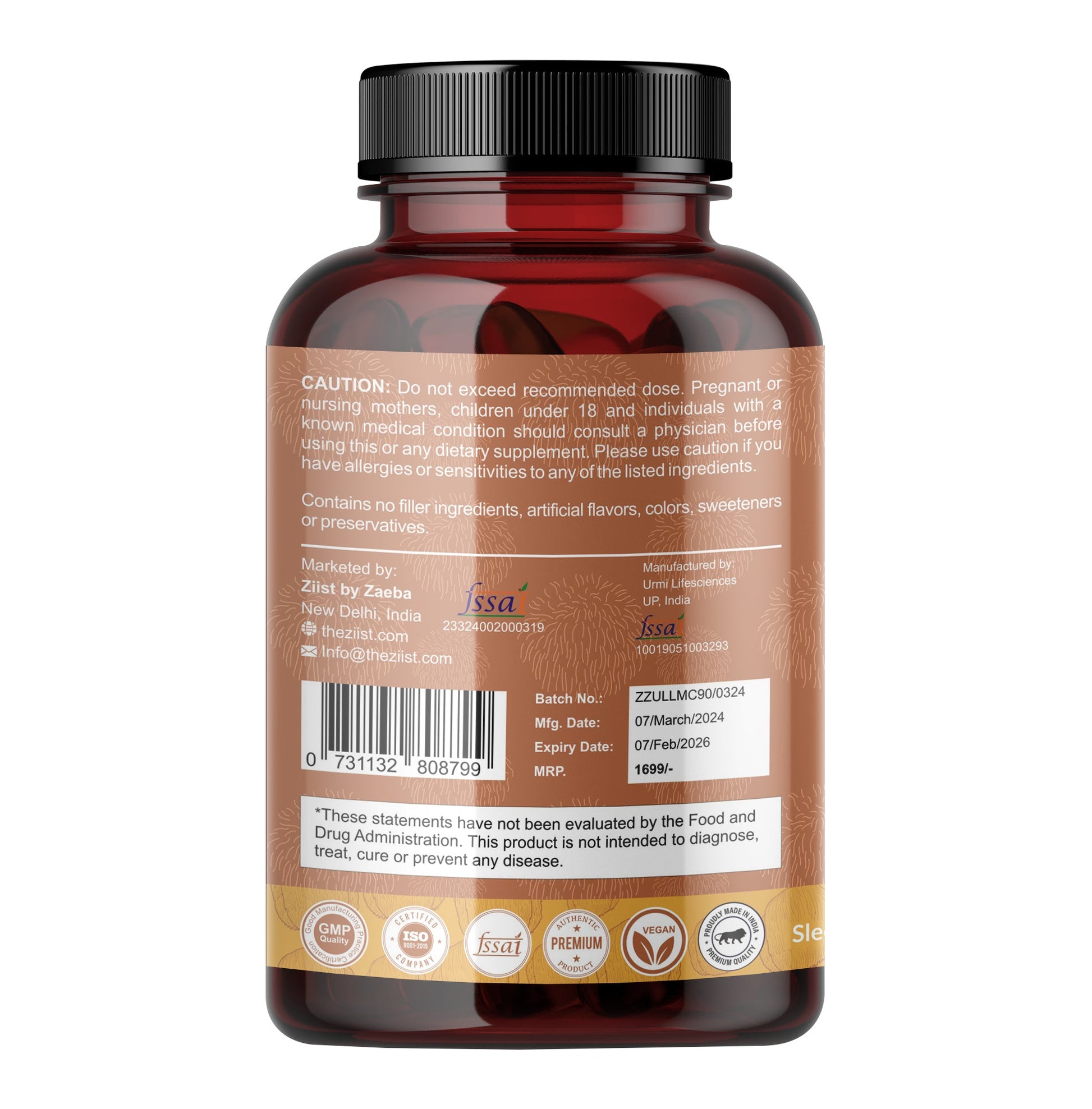 "Lion's Mane Mushroom Extract Capsules 1200mg for cognitive support"