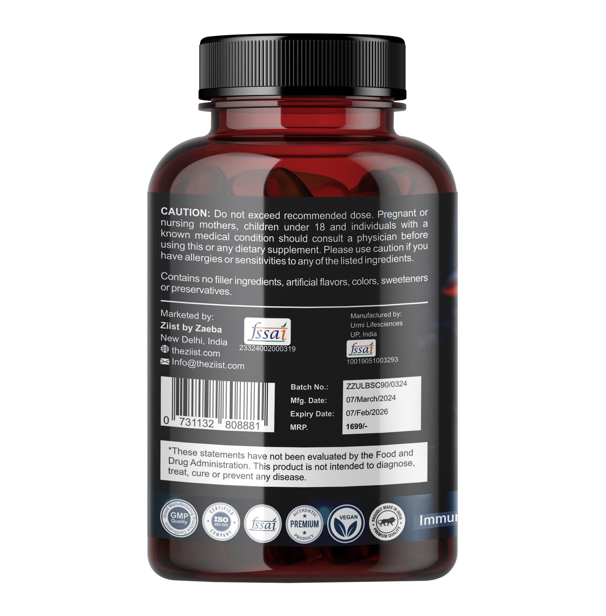 "Close-up of BrainShrooms Mushroom Blend 1200mg supplement bottle"