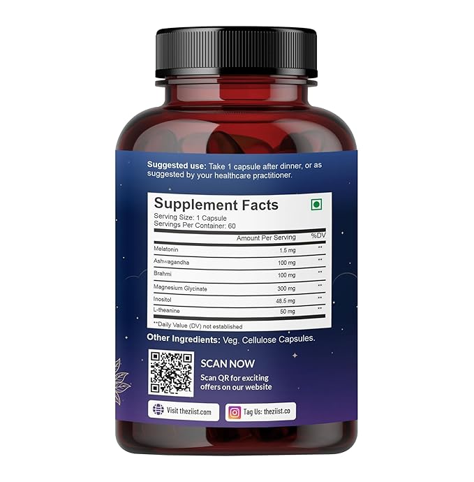 Ziist Sleep Deep Supplement with Melatonin, Magnesium, Brahmi, Ashwagandha, 60 Capsules