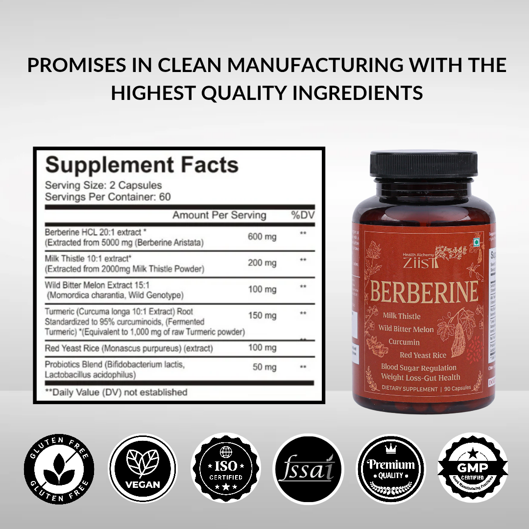 Berberine Capsules - Natural Metabolic Support 1200mg per serving (90Capsules)