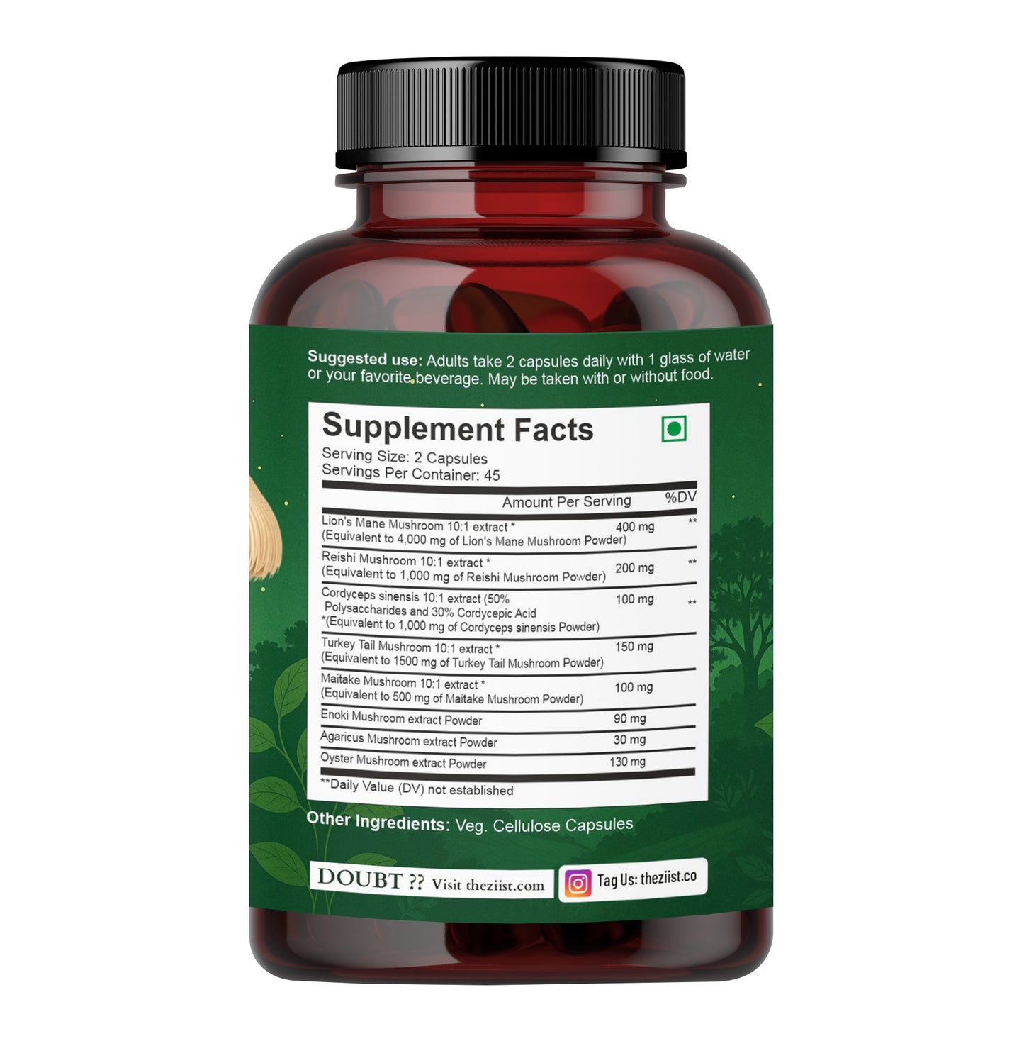 Lion's Mane Mushroom Extract Capsules 1200mg - Organic 7 Mushroom Blend