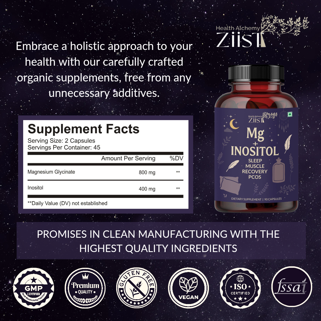 Magnesium Glycinate with Inositol Supplement 1200mg per serving (90 capsules) ( MG+INOSITOL)