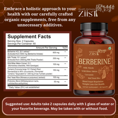 Berberine Capsules - Natural Metabolic Support 1200mg per serving (90Capsules)