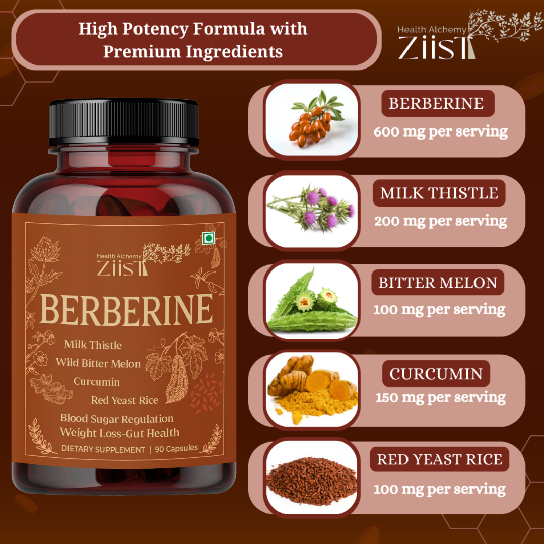 Berberine Capsules - Natural Metabolic Support 1200mg per serving (90Capsules)