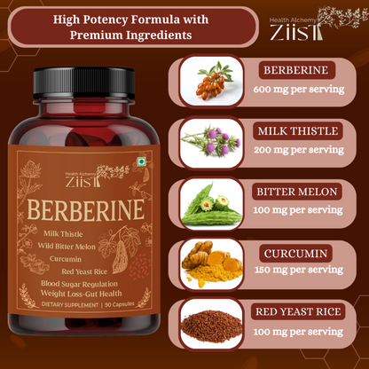 Berberine Capsules - Natural Metabolic Support 1200mg per serving (90Capsules)