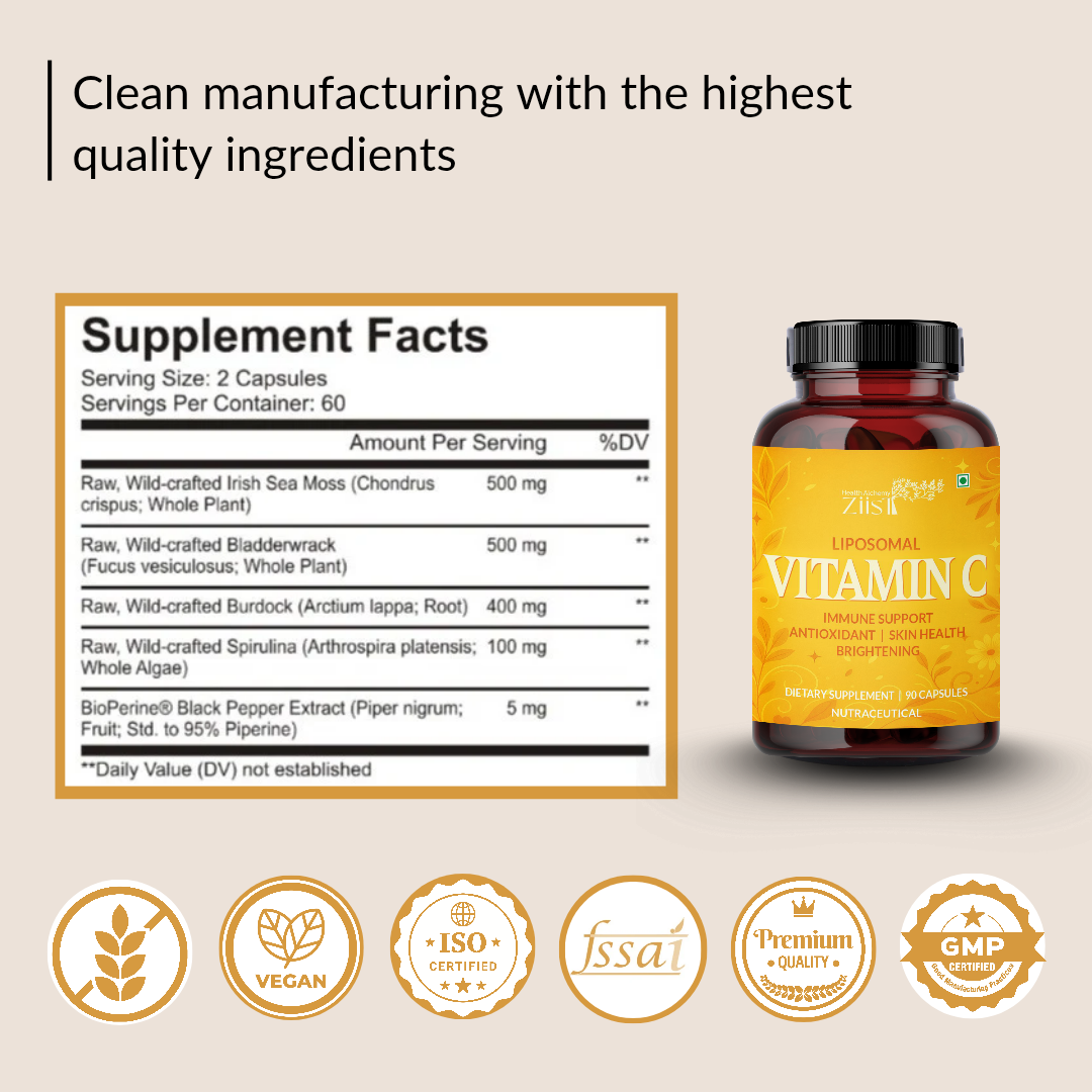 Ziist Liposomal Vitamin C Capsules – Immune Support, Antioxidant, Skin Health & Brightening (90 Capsules)