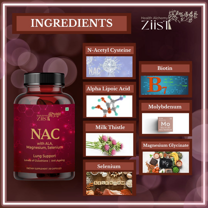 NAC ( N-Acetyl Cysteine ) with ALA, Magnesium, Selenium Dietary Supplement for gluathione production (60 capsules)