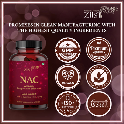 NAC ( N-Acetyl Cysteine ) with ALA, Magnesium, Selenium Dietary Supplement for gluathione production (60 capsules)