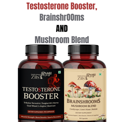 Men supplement power pack with Testosterone Booster and Brainshrooms mushroom extracts | men's health | testosterone | Energy for men